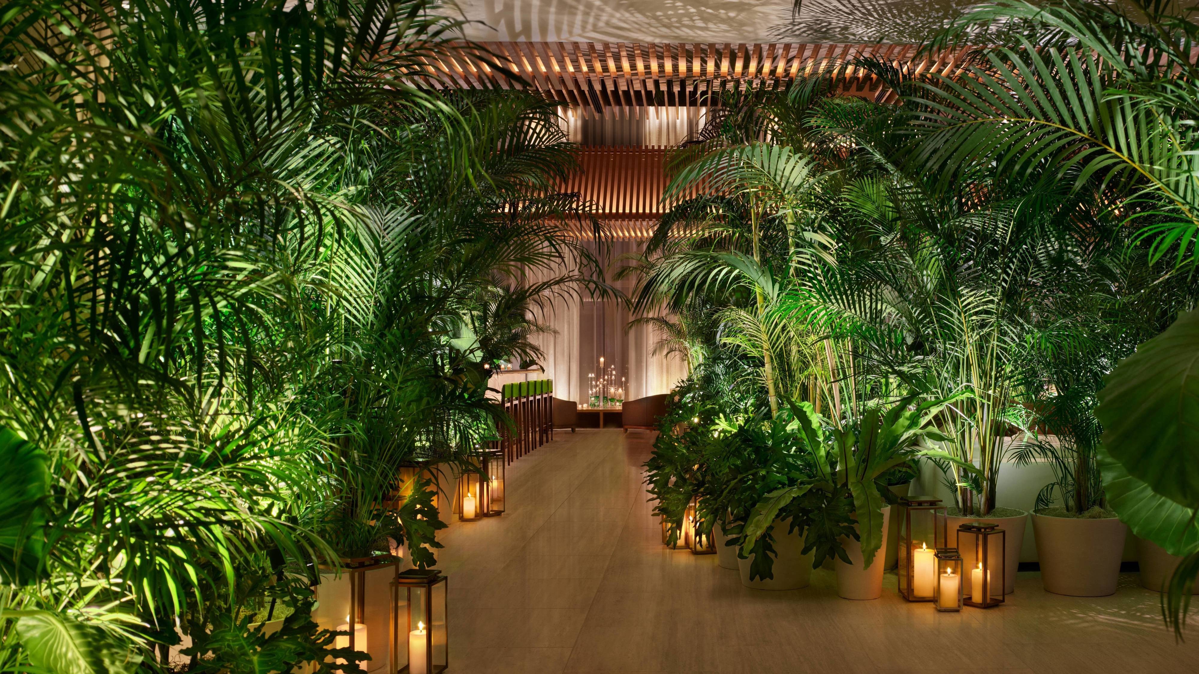 The lush, plant-filled lobby at The Tokyo EDITION, Toranomon