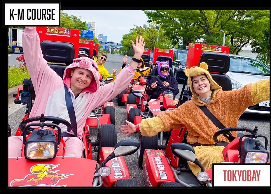 Street Kart Tokyo Bay tour participants driving go-karts