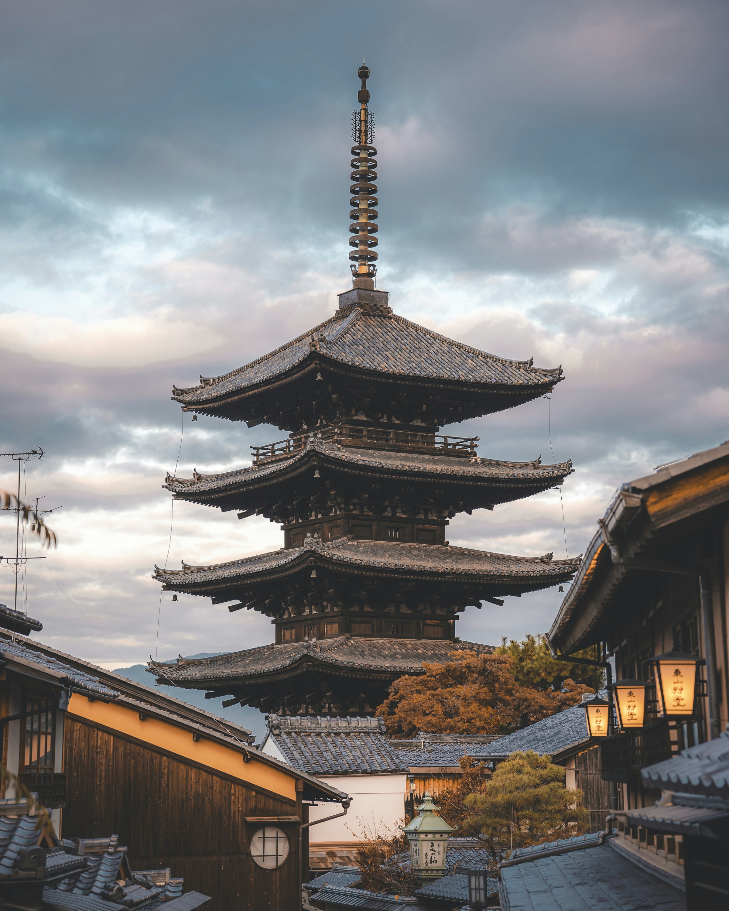 Yasaka Pagoda rising above a historic street in Kyoto, Japan